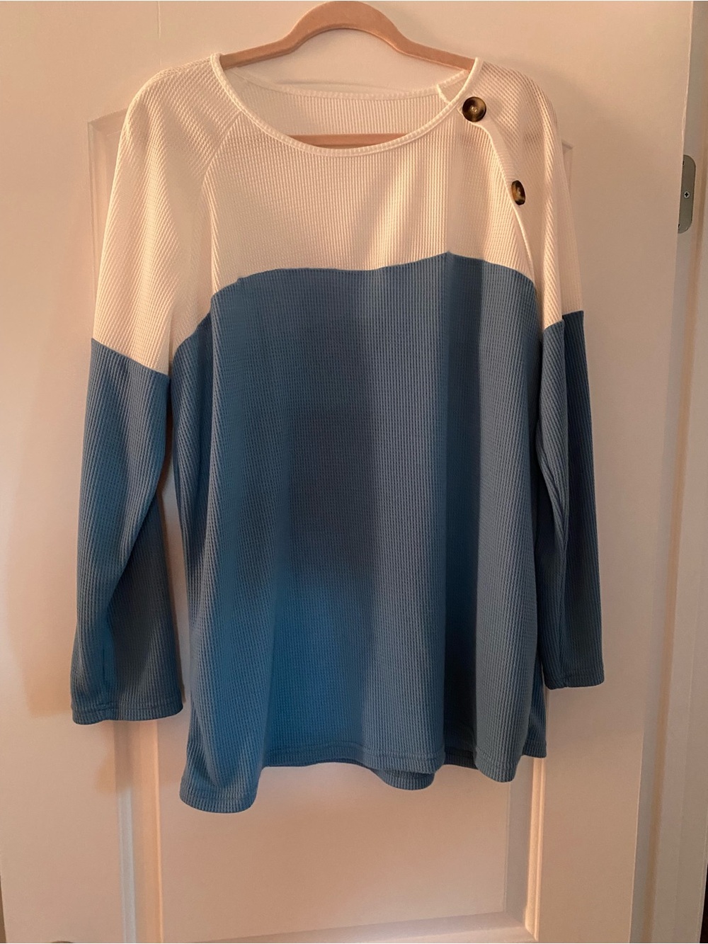 SHEIN Curve Light Blue Waffle Knit Long Sleeve Top